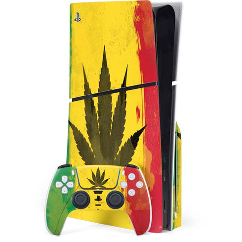 Marijuana Rasta Distressed PS5 Slim Disk Bundle Skin