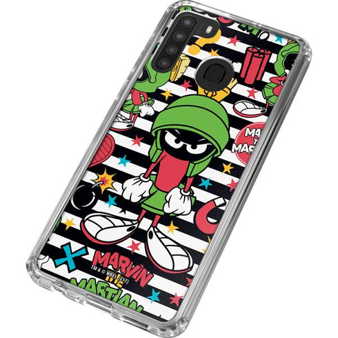 Looney Tunes Marvin the Martian Striped Patches Galaxy A21 Clear Case