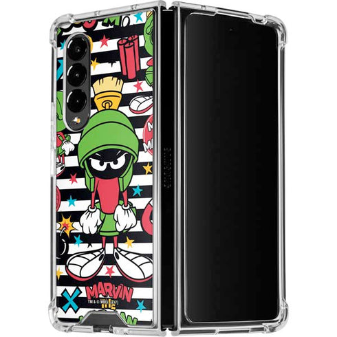 Looney Tunes Marvin the Martian Striped Patches Galaxy Z Fold4 5G Clear Case