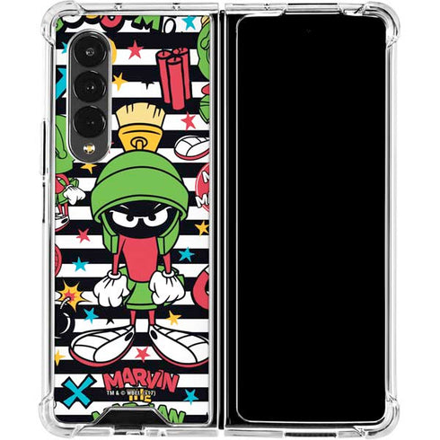 Looney Tunes Marvin the Martian Striped Patches Galaxy Z Fold4 5G Clear Case