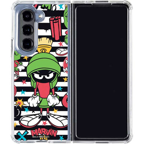 Looney Tunes Marvin the Martian Striped Patches Galaxy Z Fold5 5G Clear Case