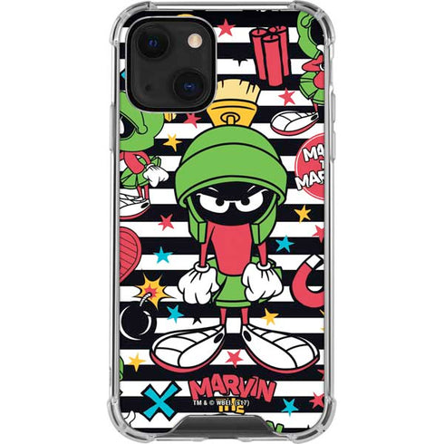 Looney Tunes Marvin the Martian Striped Patches iPhone 14 Plus Clear Case
