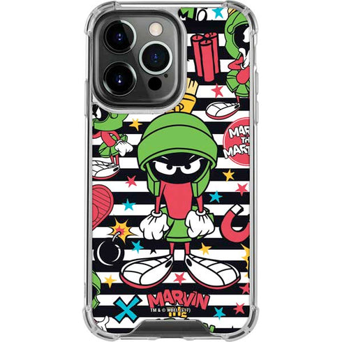Looney Tunes Marvin the Martian Striped Patches iPhone 14 Pro Clear Case