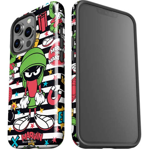 Looney Tunes Marvin the Martian Striped Patches iPhone 14 Pro Impact Case
