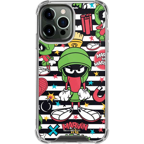 Looney Tunes Marvin the Martian Striped Patches iPhone 14 Pro Max Clear Case
