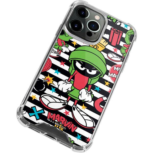 Looney Tunes Marvin the Martian Striped Patches iPhone 15 Pro Max Clear Case