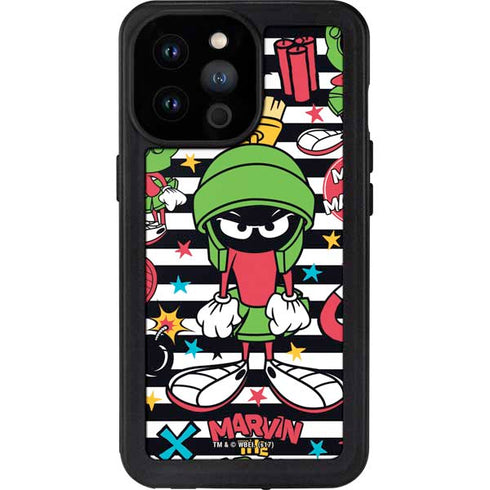 Looney Tunes Marvin the Martian Striped Patches iPhone 14 Pro Max Waterproof Case