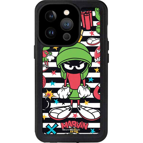 Looney Tunes Marvin the Martian Striped Patches iPhone 14 Pro Waterproof Case