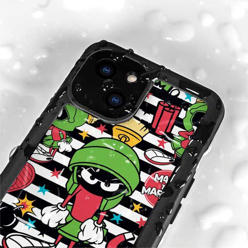 Looney Tunes Marvin the Martian Striped Patches iPhone 15 Waterproof Case