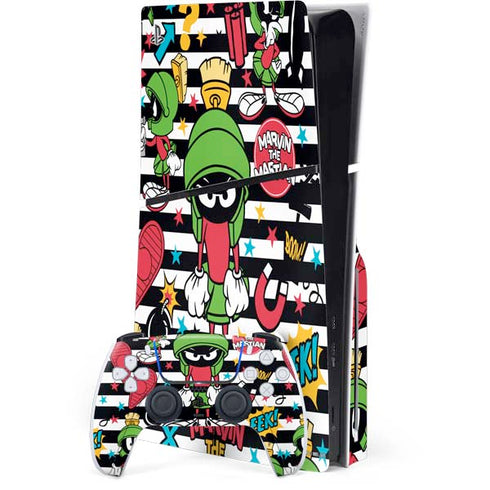 Looney Tunes Marvin the Martian Striped Patches PS5 Slim Disk Bundle Skin
