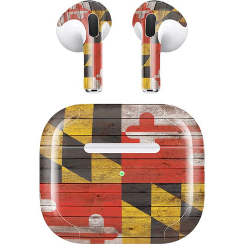 Maryland Flag Dark Wood Apple AirPods (3rd Gen 2021) Skin