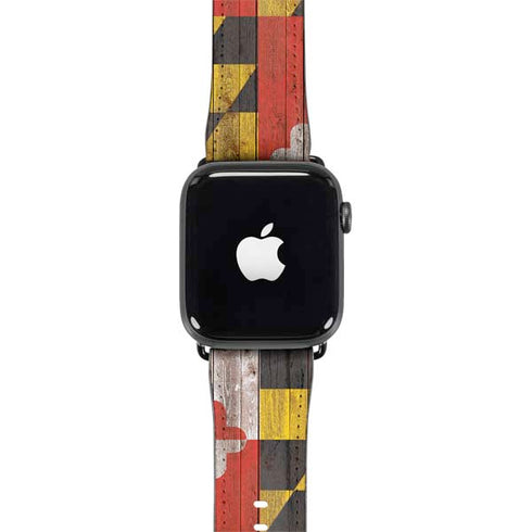 Maryland Flag Dark Wood Apple Watch Band 42-44mm