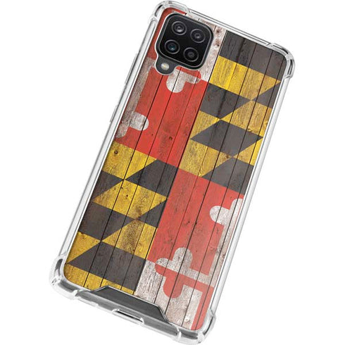 Maryland Flag Dark Wood Galaxy A12 Clear Case