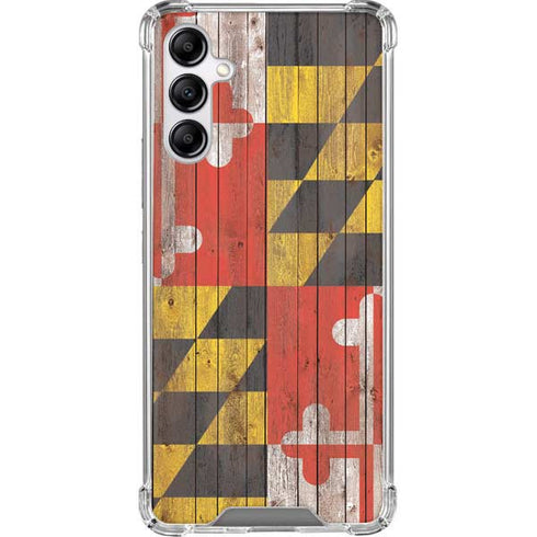 Maryland Flag Dark Wood Galaxy A14 5G Clear Case