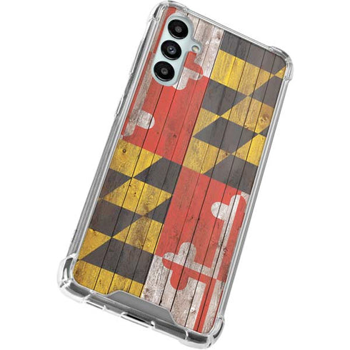 Maryland Flag Dark Wood Galaxy A14 5G Clear Case