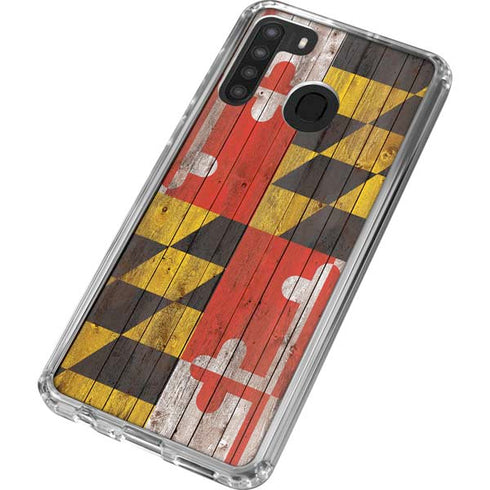 Maryland Flag Dark Wood Galaxy A21 Clear Case
