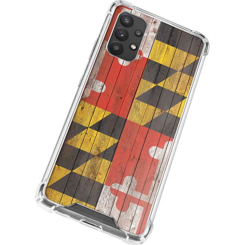 Maryland Flag Dark Wood Galaxy A32 5G Clear Case