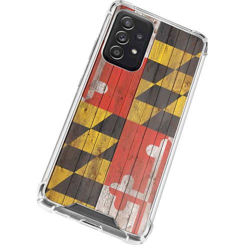 Maryland Flag Dark Wood Galaxy A52 5G Clear Case