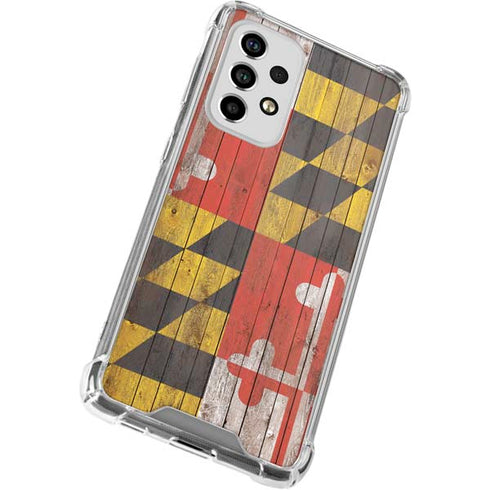 Maryland Flag Dark Wood Galaxy A53 5G Clear Case