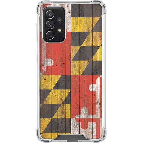 Maryland Flag Dark Wood Galaxy A72 5G Clear Case