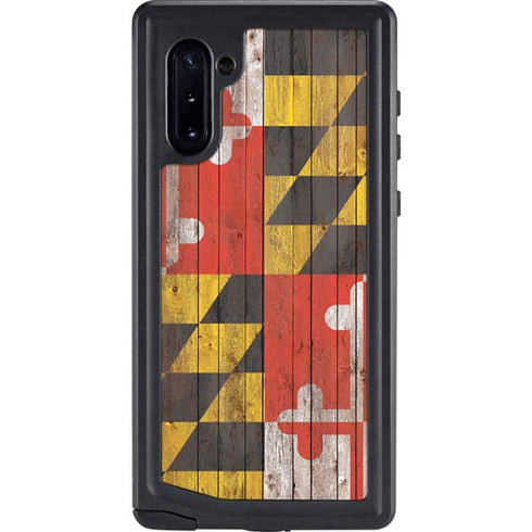 Maryland Flag Dark Wood Galaxy Note 10 Waterproof Case