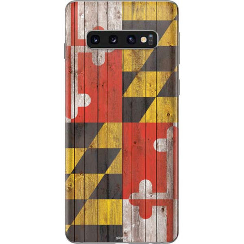 Maryland Flag Dark Wood Galaxy S10 Skin
