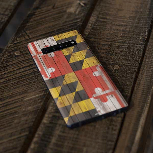 Maryland Flag Dark Wood Galaxy S10 Skin