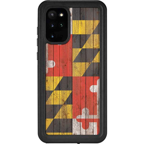 Maryland Flag Dark Wood Galaxy S20 Plus Waterproof Case