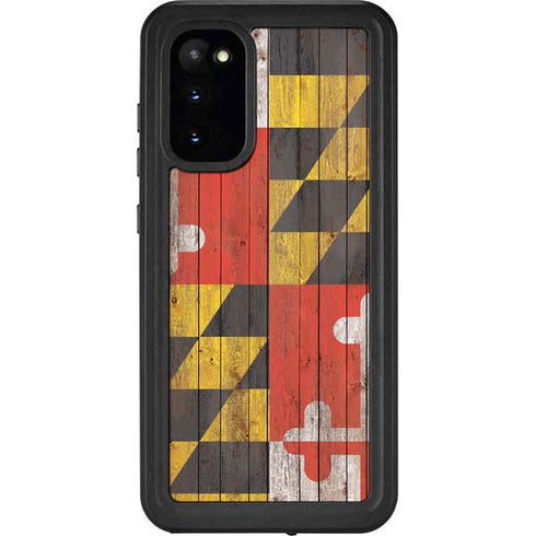 Maryland Flag Dark Wood Galaxy S20 Waterproof Case