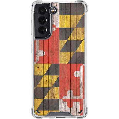 Maryland Flag Dark Wood Galaxy S21 5G Clear Case