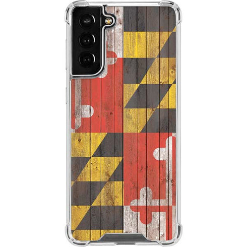Maryland Flag Dark Wood Galaxy S21 FE Clear Case