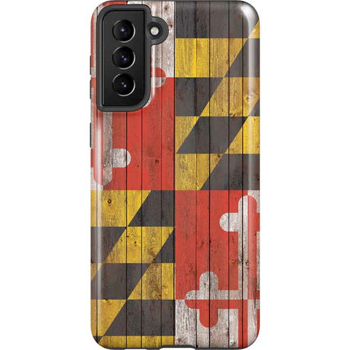 Maryland Flag Dark Wood Galaxy S21 FE Pro Case