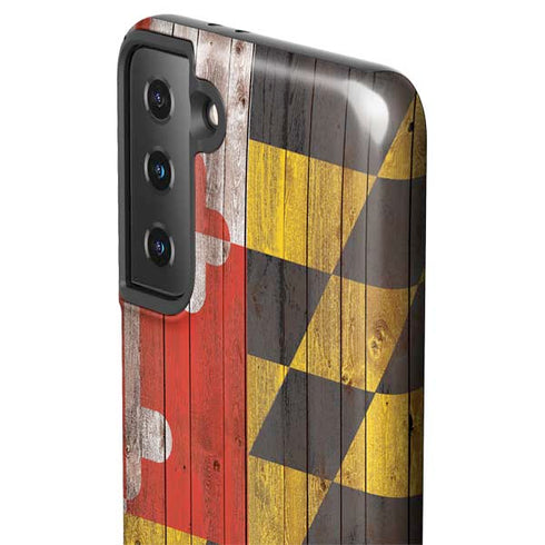 Maryland Flag Dark Wood Galaxy S21 FE Pro Case