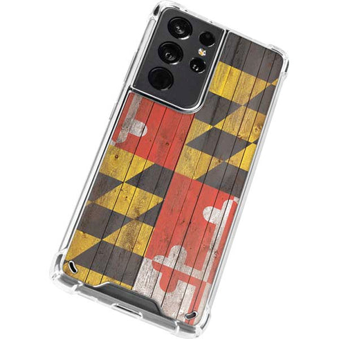 Maryland Flag Dark Wood Galaxy S21 Ultra 5G Clear Case
