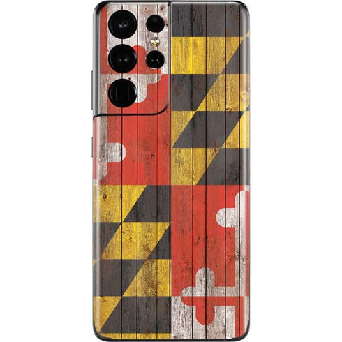 Maryland Flag Dark Wood Galaxy S21 Ultra 5G Skin