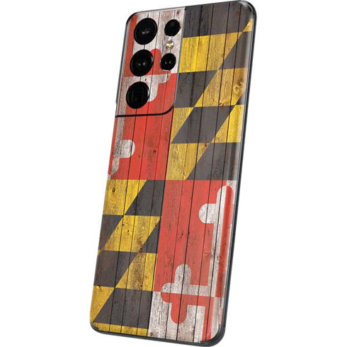 Maryland Flag Dark Wood Galaxy S21 Ultra 5G Skin