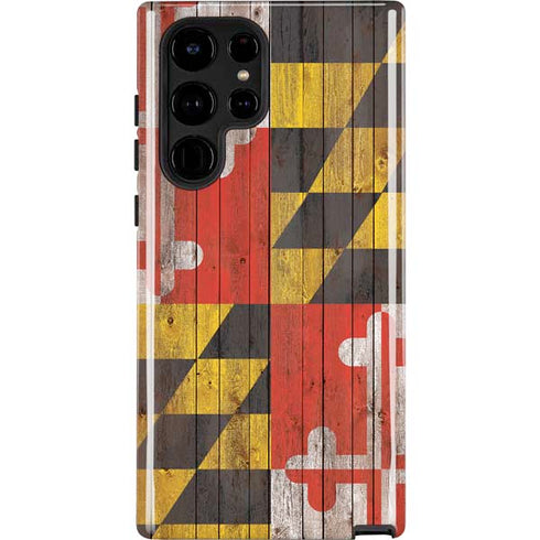 Maryland Flag Dark Wood Galaxy S22 Ultra Pro Case