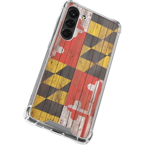 Maryland Flag Dark Wood Galaxy S23 Plus Clear Case