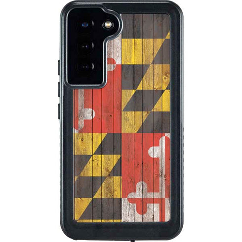 Maryland Flag Dark Wood Galaxy S23 Plus Waterproof Case