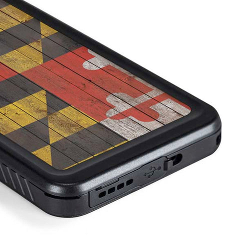 Maryland Flag Dark Wood Galaxy S23 Plus Waterproof Case