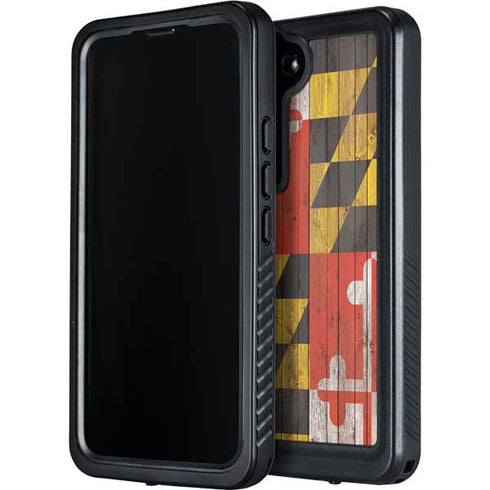 Maryland Flag Dark Wood Galaxy S23 Waterproof Case