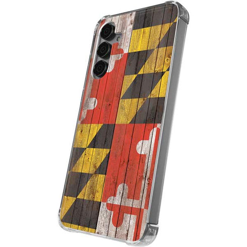 Maryland Flag Dark Wood Galaxy S24 Plus Clear Case