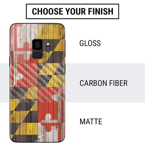Maryland Flag Dark Wood Galaxy S9 Skin