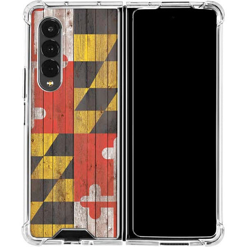 Maryland Flag Dark Wood Galaxy Z Fold4 5G Clear Case