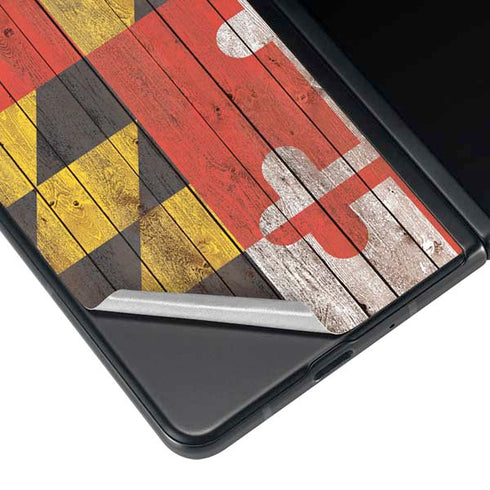 Maryland Flag Dark Wood Galaxy Z Fold4 5G Skin