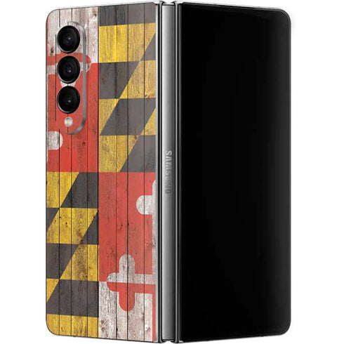 Maryland Flag Dark Wood Galaxy Z Fold4 5G Skin