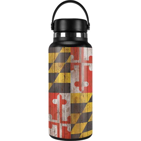Maryland Flag Dark Wood Hydro Flask 32oz Wide Mouth Skin
