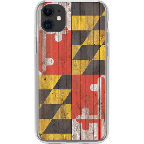 Maryland Flag Dark Wood iPhone 11 Clear Case