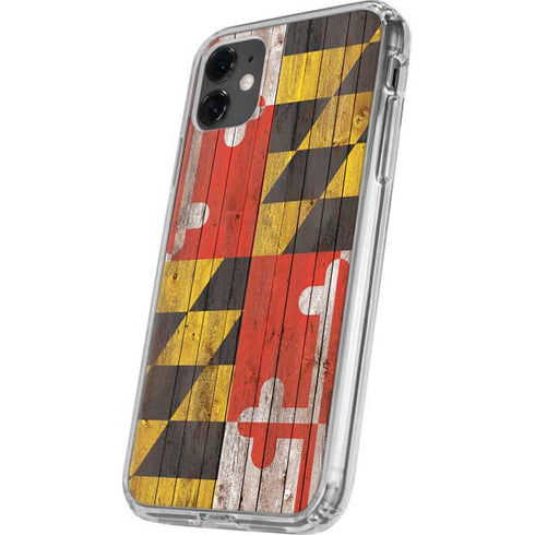 Maryland Flag Dark Wood iPhone 11 Clear Case
