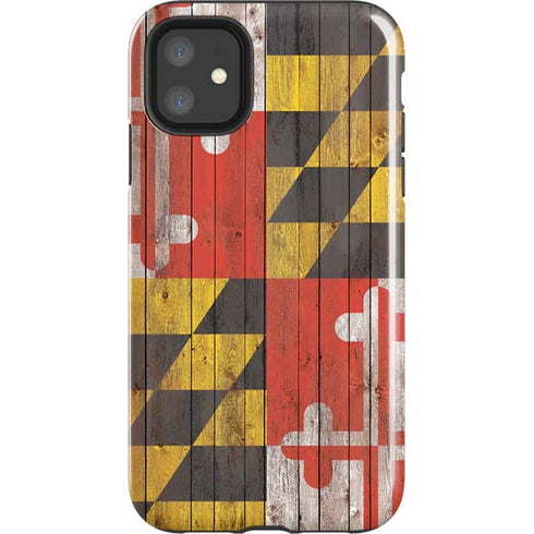 Maryland Flag Dark Wood iPhone 11 Impact Case
